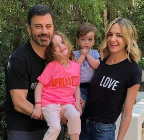 Joann Iacono son Jimmy Kimmel with his wife Molly and children Jane and William.